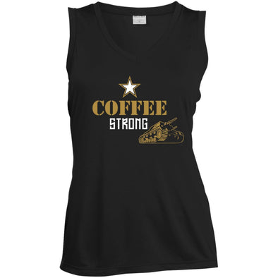 Coffee Strong Ladies' Sleeveless V-Neck Performance Tee